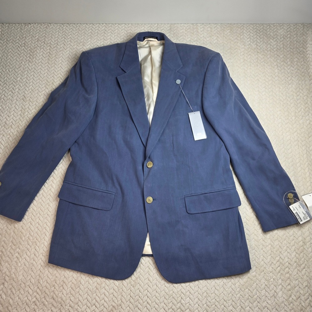 Stafford Executive Cassidy Mens 42 Short Blue 100% Silk Herringbone Sport Coat